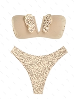 ZAFUL Maillot de Bain Bikini Animal Côtelé à Armature en V à Volants M Café lumière