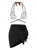 ZAFUL Maillot de Bain Bikini Animal Imprimé à Double Bretelle Nouée 3 Pièces L Blanc