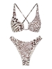 ZAFUL Maillot de Bain Bikini Animal Imprimé Croisé à Jambe Haute à Lacets Xs Café