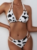 ZAFUL Maillot de Bain Bikini Animal Imprimé Tressé à Coupe Haute L Blanc