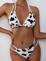 ZAFUL Maillot de Bain Bikini Animal Imprimé Tressé à Coupe Haute L Blanc
