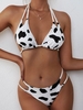 ZAFUL Maillot de Bain Bikini Animal Imprimé Tressé à Coupe Haute M Blanc