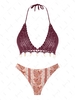ZAFUL Maillot de Bain Bikini Au Crochet Coquille et Cachemire Imprimé à Frange Style Bohémien Taille unique Rouge foncé