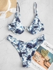 ZAFUL Maillot de Bain Bikini avec Imprimée Eau de Mer à Coupe Haute à Armature S Bleu lapis