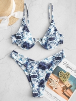 ZAFUL Maillot de Bain Bikini avec Imprimée Eau de Mer à Coupe Haute à Armature S Bleu lapis