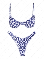 ZAFUL Maillot de Bain Bikini Balconnet Côtelé à Carreaux à Coupe Haute à Armature M Bleu