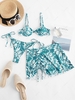 ZAFUL Maillot de Bain Bikini Balconnet Sanglé Côtelé Teinté Trois Pièces S Bleu