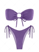 ZAFUL Maillot de Bain Bikini Bandeau Brillant Métallisé Noué à Côté M Concorde