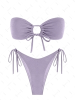 ZAFUL Maillot de Bain Bikini Bandeau Brillant Métallisé Noué à Côté S Pourpre