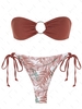 ZAFUL Maillot de Bain Bikini Bandeau Côtelé à Imprimé Fleur Bague en O M Café