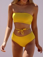ZAFUL Maillot de Bain Bikini Bandeau Côtelé à Lacets L Jaune