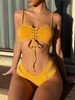 ZAFUL Maillot de Bain Bikini Bandeau Côtelé à Lacets S Brun sable
