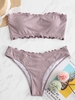 ZAFUL Maillot de Bain Bikini Bandeau Côtelé à Ourlet en Laitue S Lilas