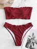 ZAFUL Maillot de Bain Bikini Bandeau Côtelé à Ourlet en Laitue S Rouge vineux