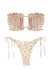 ZAFUL Maillot de Bain Bikini Bandeau Côtelé Animal à Pois Noué à Côté M Café lumière