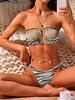 ZAFUL Maillot de Bain Bikini Bandeau Côtelé Animal à Pois Noué à Côté S Noir