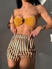 ZAFUL Maillot de Bain Bikini Bandeau Côtelé Anneau en O Arc-en-Ciel Trois Pièces M