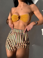 ZAFUL Maillot de Bain Bikini Bandeau Côtelé Anneau en O Arc-en-Ciel Trois Pièces M
