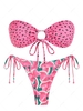 ZAFUL Maillot de Bain Bikini Bandeau Côtelé Pastèque à Pois S Rose clair
