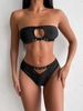 ZAFUL Maillot de Bain Bikini Bandeau Découpé Clouté à Taille Haute S Noir