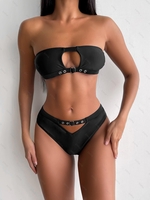 ZAFUL Maillot de Bain Bikini Bandeau Découpé Clouté à Taille Haute S Noir