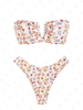 ZAFUL Maillot de Bain Bikini Bandeau Fleuri Côtelé à Armature en V L Blanc