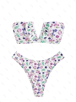 ZAFUL Maillot de Bain Bikini Bandeau Fleuri Côtelé à Armature en V L Pourpre