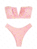 ZAFUL Maillot de Bain Bikini Bandeau Fleuri Côtelé à Armature en V L Rose léger