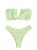 ZAFUL Maillot de Bain Bikini Bandeau Fleuri Côtelé à Armature en V L Vert clair