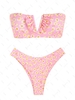 ZAFUL Maillot de Bain Bikini Bandeau Fleuri Côtelé à Armature en V M Rose clair