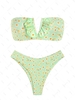 ZAFUL Maillot de Bain Bikini Bandeau Fleuri Côtelé à Armature en V M Vert clair
