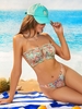 ZAFUL Maillot de Bain Bikini Bandeau Fleuri Côtelé à Volants S