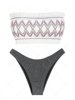 ZAFUL Maillot de Bain Bikini Bandeau Métallisée Zigzag à Coupe Haute à Volants S Blanc