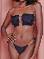 ZAFUL Maillot de Bain Bikini Bandeau Noué à Chaîne à Volants L Noir