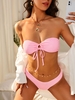 ZAFUL Maillot de Bain Bikini Bandeau Noué à Coupe Haute à Lacets M Rose clair