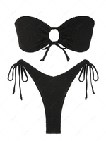 ZAFUL Maillot de Bain Bikini Bandeau Noué à Côté L Noir