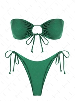 ZAFUL Maillot de Bain Bikini Bandeau Noué à Côté L Vert profond