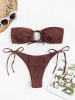 ZAFUL Maillot de Bain Bikini Bandeau Plissé à Cordon S Café profond