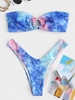 ZAFUL Maillot de Bain Bikini Bandeau Teinté Flocon de Neige L Bleu