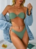 ZAFUL Maillot de Bain Bikini Bandeau Texturé à Coupe Haute à Lacets M Vert clair