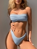 ZAFUL Maillot de Bain Bikini Bandeau Texturé à Côté Plissé à Lacets L Bleu clair