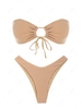 ZAFUL Maillot de Bain Bikini Bandeau Texturé à Jambe Haute à Volants S Café lumière