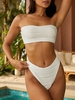 ZAFUL Maillot de Bain Bikini Bandeau Texturé à Lacets Au Dos à Coupe Haute L Blanc