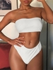 ZAFUL Maillot de Bain Bikini Bandeau Texturé à Taille Haute L Blanc