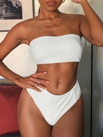 ZAFUL Maillot de Bain Bikini Bandeau Texturé à Taille Haute L Blanc