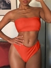 ZAFUL Maillot de Bain Bikini Bandeau Texturé à Taille Haute L Orange