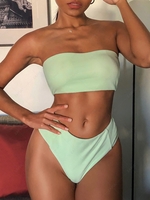 ZAFUL Maillot de Bain Bikini Bandeau Texturé à Taille Haute M Vert menthe