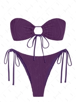 ZAFUL Maillot de Bain Bikini Bandeau Texturé Cintré Noué à Côté M Concorde
