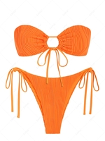 ZAFUL Maillot de Bain Bikini Bandeau Texturé Cintré Noué à Côté M Orange