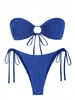 ZAFUL Maillot de Bain Bikini Bandeau Texturé Cintré Noué à Côté S Bleu profond